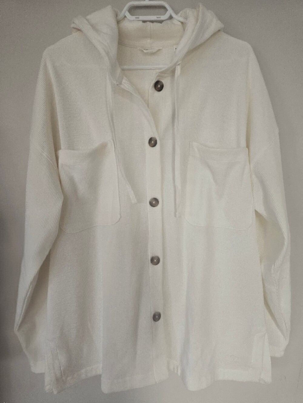 Roxy Off-White Hoodie Button-Up Lightweight Shacket Women's XL. BEACH VIBE